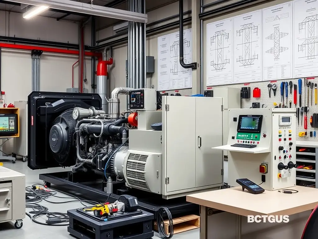 A load bank testing setup with various cables and monitoring equipment, simulating a real-world power load scenario.