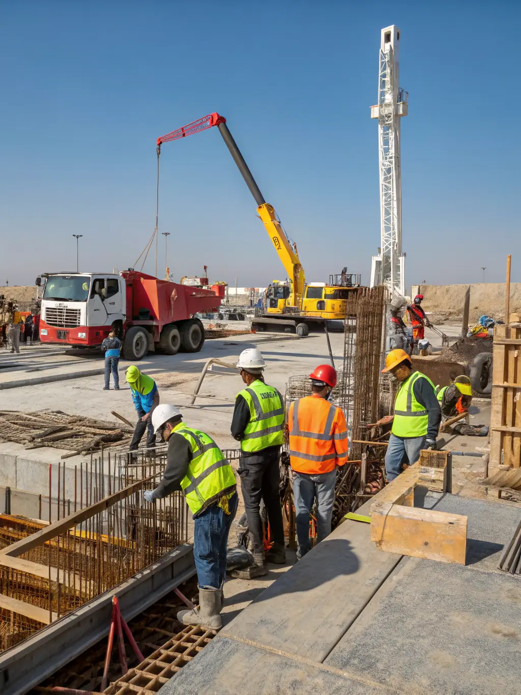 A photograph of a construction site with heavy machinery and ongoing building activities, focusing on the power generation equipment used to support the construction process. The image should convey robustness and efficiency.