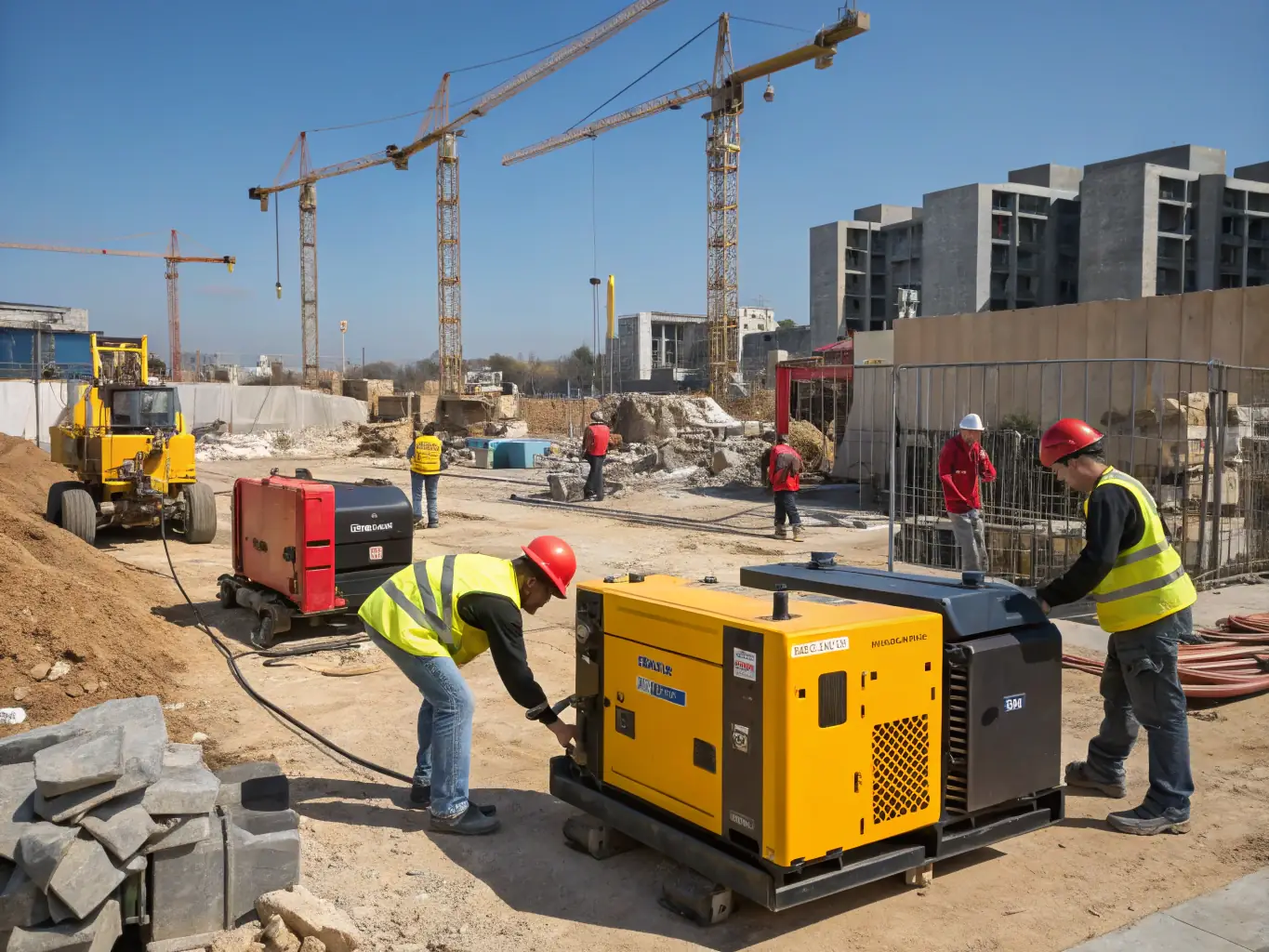 A wide-angle shot of a construction site where Electrogen Power Solutions is performing civil works for a generator installation, including foundation laying and cable trenching.