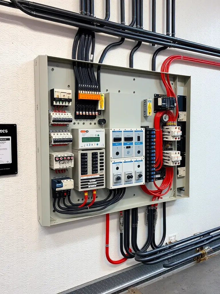 An image of a custom distribution board designed by Electrogen Power Solutions, showcasing its tailored layout and components, emphasizing its adaptability to various industrial, commercial, or residential applications.